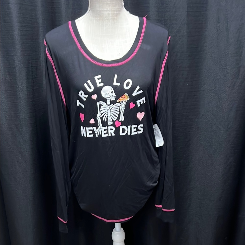 Torrid Black and Pink Graphic Long Sleeve Sleep Tee